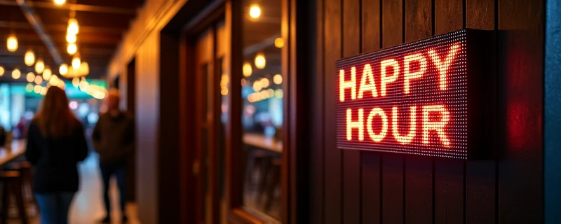 Bild von einem Restaurant, mit einem Display und Personen.